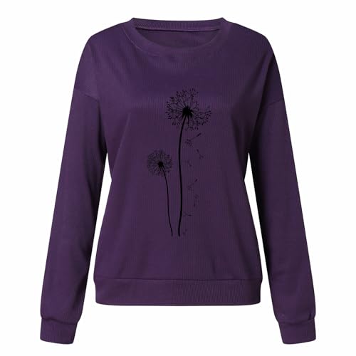 Sweat-shirt sans chapeau col rond pour femme ample et léger violet L