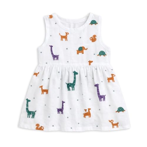 Image of The Boo Boo Club Girls Cotton Muslin Printed Dress | Short Sleeve Knee-Length Summer Girls Frock | Soft Breathable