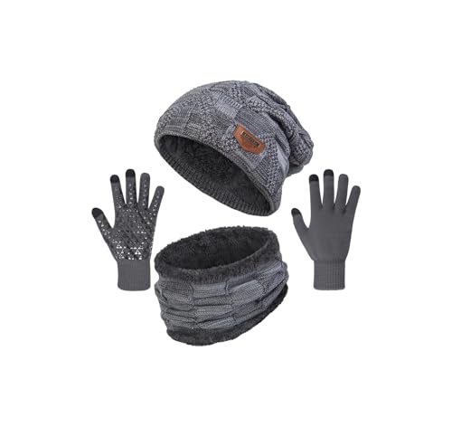 Image of Loritta Winter Hats for Men, 3 PCS Fleece Beanie Scarf Gloves Set