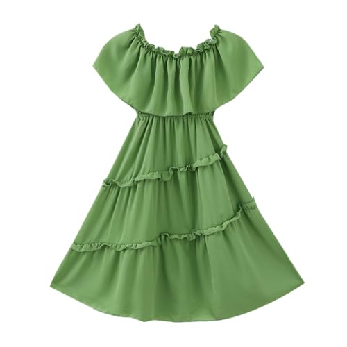 Generisch Vestido largo de gasa para niñas grandes, sin tirantes, hasta la rodilla, vestido largo de playa, para medianas y niñas, con tirantes, verde, 9-10 años