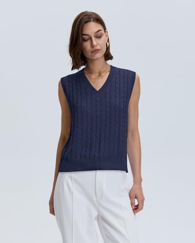 Locachy Women's Vintage Loose V Neck Sleeveless Cable Knit Preppy Style Pullover Sweater Vest4