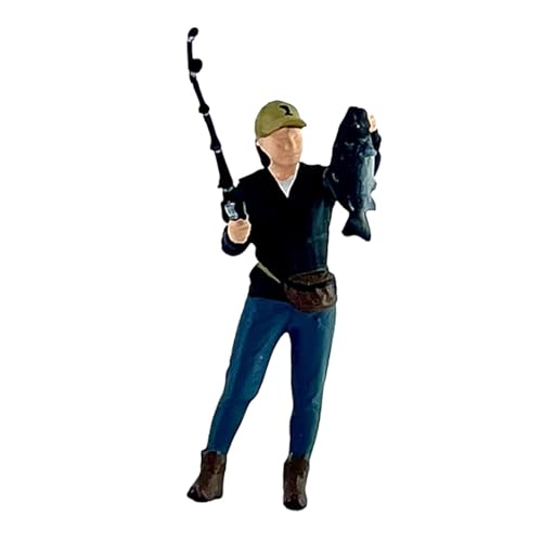 LeeQinersw Figura de Pesca Miniatura Modelo de Pescador Decoración de Resina Ornamento Coleccionable Escena Detallada Adecuada para Regalo Fotografía Jar, con Pescado