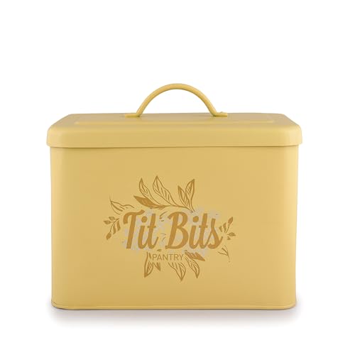Image of Elan Pantry Organizer for Kitchen Storage | Pantry Organiser Box | Large Metal Kitchen Storage Bin with Lid | Multipurpose Food Storage Container for Kitchen (Tit Bits, Daisy Yellow) 5000 ml