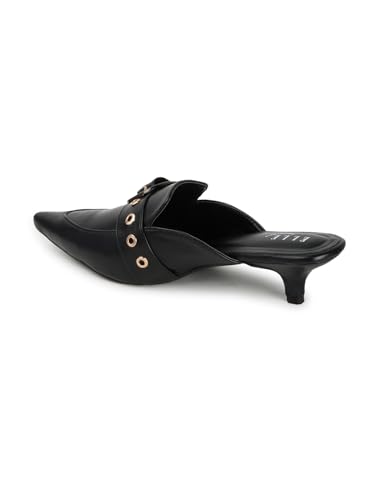 Image of ELLE Women Elegant Buckle Kitten Heel Slip-On Mule