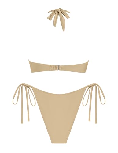 seamoly Bikini Sets for Women Metal Ring Shiny Two Piece Swimsuit Halter High Cut Tie Side Thong Bathing Suit Sexy Swimwear2