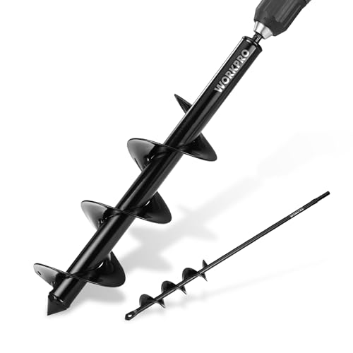 WORKPRO 2PC Auger Drill Bit Set for Planting – 1.6 x 16 Inch & 3.5 x 16 Inch Garden Auger Bits, Spiral Drill for Digging Bulb Holes, Fence Posts & Umbrella Holes, Fits 3/8" Hex Drive Drill