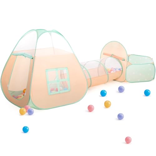 3 in 1 Pop Up Kids Play Tent with Tunnel and Ball Pit for Toddlers, Baby Toys for 1 2 3 Year Old Boys and Girls Birthday Gift, Indoor Outdoor Playhouse for Kids