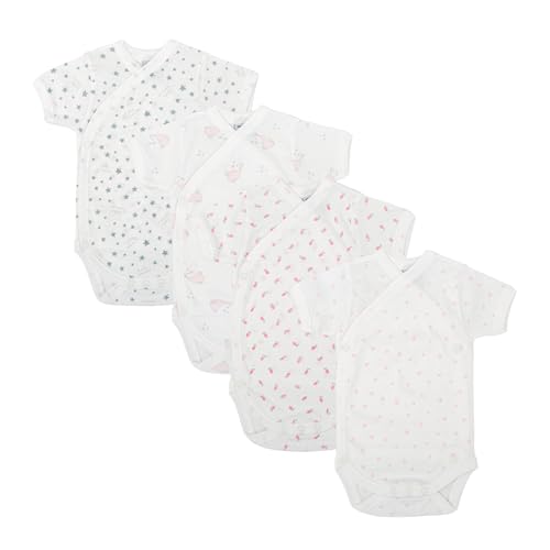 BABIDU Pack 4 Bodys Bebé Cruzado Manga Corta Algodón 100% Suave Transpirable, Ropa Primera Puesta Niño y Niña Unisex, Body Recién Nacido Ideal para Piel Sensible y Uso Diario