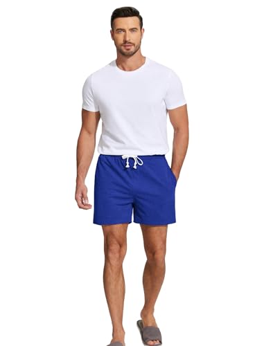 Image of Deyeek 5.5 Inch Mens Pajama Shorts Sleep Cotton Lounge PJ Lightweight Elastic Waist Drawstring Nightwear Bottom with Pockets