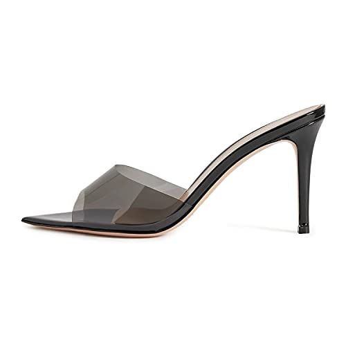 Fashion Clear PVC Mules Woman,Pointed Open Toe Transparent Women's Slippers with Sexy High Stiletto Heel,Lovely Backless Girls Slide Sandals for Outdoor Beach and Daily,Full US Shoe Size 4-16