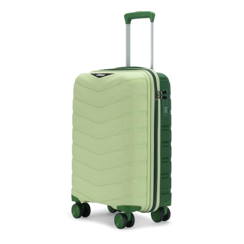 Image of Axis Cabin Suitcase 55 cm 20 inch Polypropylene Hard Trolley, 8 Spinner Wheels, 3-Pocket Convipack, Dual-Tone Shell, Recessed Number Lock, Carry-On Laser Green /Everglade Green