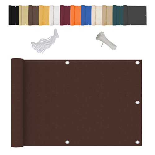 Balkon Sichtschutz, Bespannung Terrasse, Blickdichte Wind- und UV-Schutz Wetterfest, Atmungsaktiv, reißfest, für Balkon Garten im Freien - Braun 70x1000cm