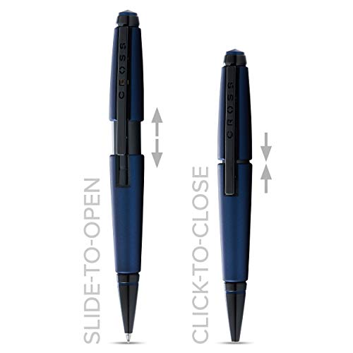 Image of Cross Edge Matte Blue Lacquer Gel Rollerball Pen - Refillable, Medium Point, Black Ink, Premium Box