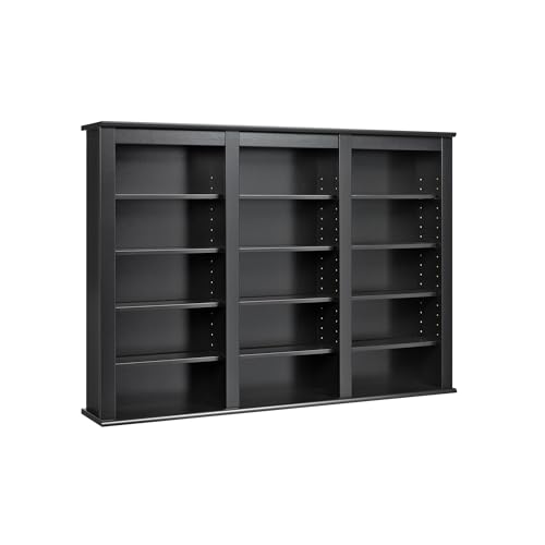 Prepac 3 Column Display Media Cabinet, Triple Wall Mounted Storage, Black
