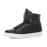 Ajvani Mens lace up Casual Flat hi high top Ankle Boots Trainers, 9 UK, Black