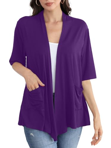 Image of ADANIKI Women 2026 Summer Lightweight Cardigan, Short Sleeve Open Front Casual Trendy Womens Kimono Cover Up with Pocket