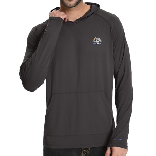Image of Men's UPF 50+ Hoodie Shirt Long Sleeve Permanent UV Sun Protection Vented Tee Performance for Outdoor Hiking Fishing