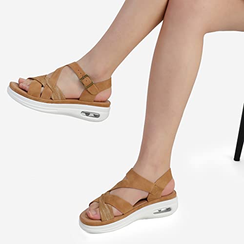 Mysoft Women's Walking Sandals Comfortable Air Cushioned Support Ankle Strap Dress Sandals #TOP7