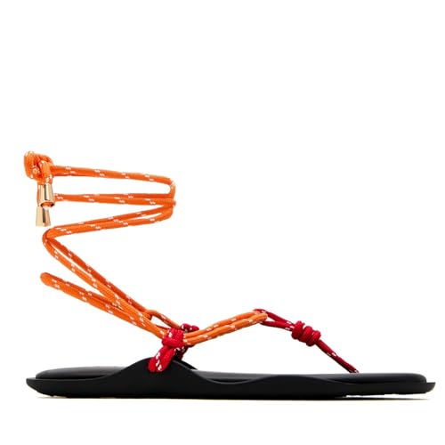 Image of ZJGZF Rope Flip Flop Sandals for Women Thong Sandals Adjustable T Straps Comfortable Soft Flat Sandals