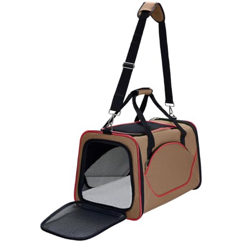 HUNTER KANSAS Tragetasche für Hunde und Katzen, zusammenfaltbar, 50 x 30 x 30 cm, beige/rot