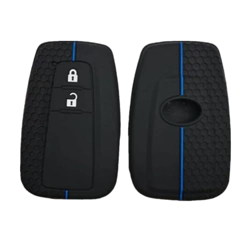 Happyit Honeycomb Pattern Silicone Car Key Cover Cases for Toyota CHR C-HR Camry Prius Prado Remote Shell Holder Accessories (2 Buttons Blue Line)