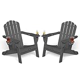 Eesdom Adirondack Chair Set of 2, 5-Slatted All-Weather Outdoor Adirondack Chair, Wood Texture Lawn Chair for Fire Pit, Patio, Garden, Poolside, Grey