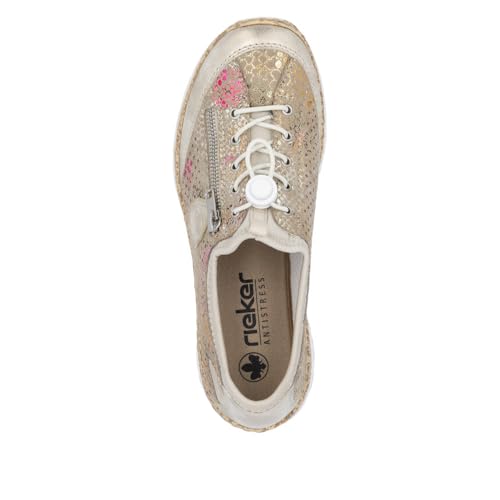 Image of Rieker N42V1 Nikita Women's Sneakers - Lightweight Walking Slip-On Sneakers with Floral Design, Elastic Bungee Lacing & Cushioned Durable Sole for Comfort