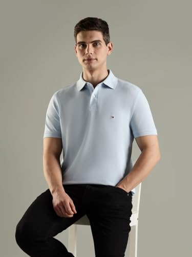 Image of Tommy Hilfiger Solid Regular Fit Cotton Polo T-Shirt