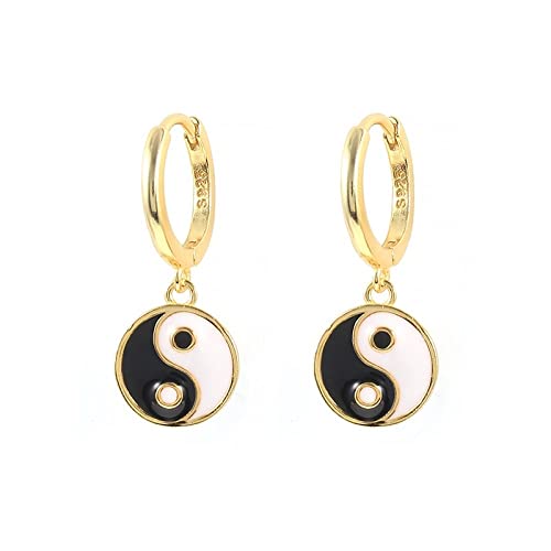 GRGFG Damen Creolen Ohrringe, Ohrringe Hängen Einzigartige Goldene Creolen Schwarz Emaillierter Yin-Yang-Anhänger, S925 Silberohrringe Ohrhänger Eleganter Silberschmuck Fr Cover
