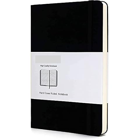 H&S Professional Lined Journal Notebook, (Black), 192 Pages, Size: A5: 5.7 inches x 8 inches - Premium Paper, Hardcover Cover