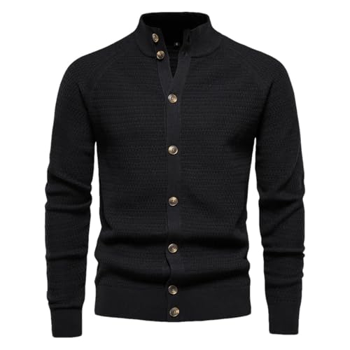 Winter Men's Knitted Button Cardigan Sweater Cotton Stand Collar Sweater Casual Warm Sweater Black Size XL 80-88 kg#Size XL 80-88 kg