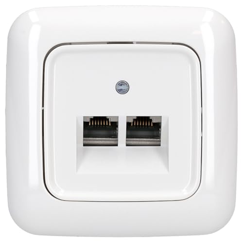 BUSCH JÄGER Komplettset / 2er Netzwerkdose - Rutenbeck 2-fach UAE Anschlussdose Cat.6A UAE + Rahmen + Abdeckung - Reflex SI alpinweiß