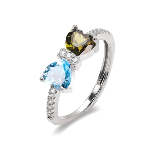 Raicegs Silver August March Birthstone Rings for Women Heart Cubic Zirconia Gemstone Adjustable Ring Personalized Jewelry Dainty Birthday Gifts for Her Mom