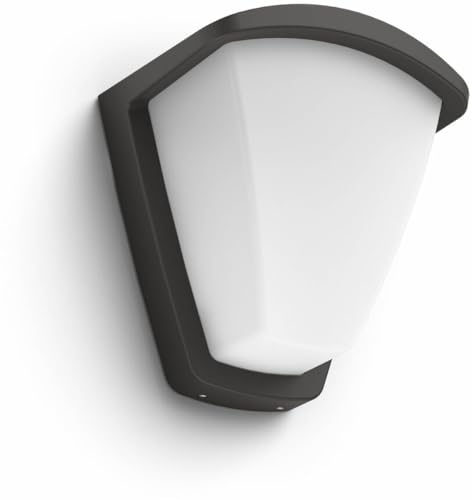 Philips Kiskadee Applique Murale Extérieure, IP44 Résistant aux Intempéries, Durable, Aluminium, Design Moderne, Gris Anthracite, Ampoule E27 Vendue...