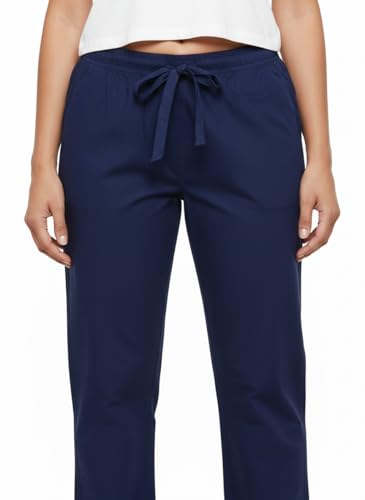 Image of Women's Cotton Linen Solid Lounge Bottom Plus Size Pant Pyjamas for Women Sleepwear Regular Fit Casual Trousers