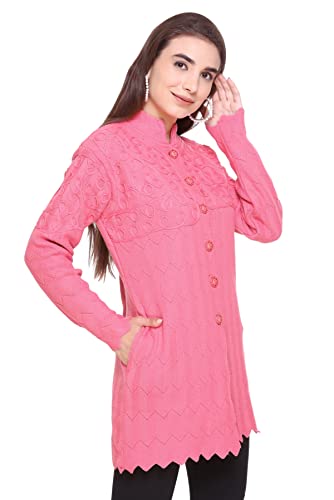 Image of Womens Full Sleeve Button Self Design Long Cardigan