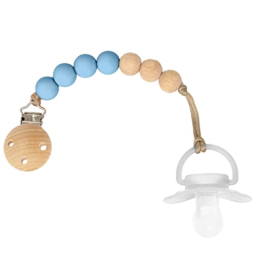Buba Prendedor De Chupeta Silicone E Bambu Azul
