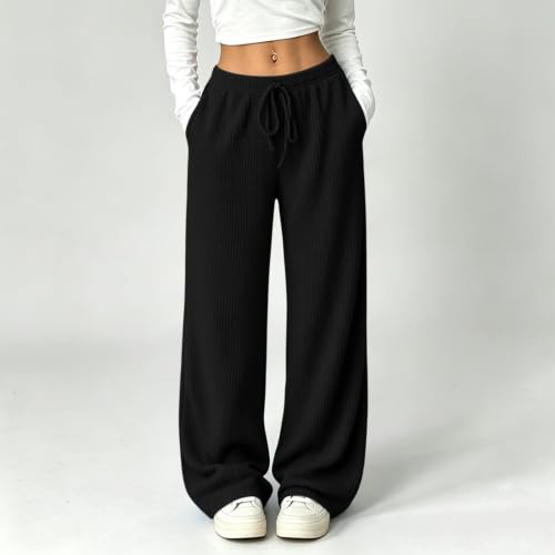 Womens Pinstripe Wide Leg Pants High Rise Elastic Waist Drawstring Trousers - image 2