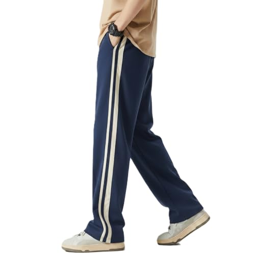 Image of Men's Lycra Loose Fit Track Pants | 4-Way Stretchable Side Stripe Joggers | Comfort Casual Relaxed Lower for Gym, Sports & Streetwear |