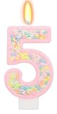 ElekFX Number 5 Birthday Candle with Sprinkles, Pastel Pink Unicorn Rainbow Cake Topper, Sweet Candyland Party Decorations for Girl Boy 5th Birthday
