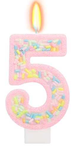 Elekfx Sprinkles Birthday Number 5 Candle Pink Birthday Decorations