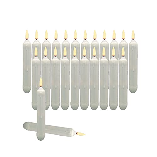 Image of Set of 24 Yellow Mini Battery Operated LED Taper Candles, Flameless Taper Candles for Wedding Decorations,Christmas, Thanksgiving -Batteries Not Included - White Body Pillar Candles