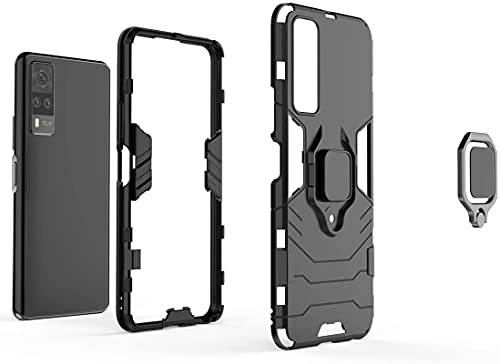 Image of FitSmart Protective Rugged Hybrid Robot Armor Hard Back Cover with Ring Kickstand Case for vivo Y31 / V2036 - Black