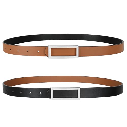 SANSTHS Skinny Reversible Belts for Women, Two-in-one Women Thin Belt for Dresses Jeans Pants with Gold Buckle