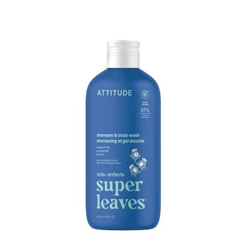 ATTITUDE Shampoo and Body Wash for Kids EWG Verified Hair and Body Cleanser Dermatologically Tested Soap Plant and Mineral Based Bath Products Vegan Blueberry 16 Fl Oz