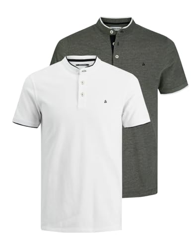 JACK & JONES Herren JJPAULOS Mao Polo SS, Weiß/Dusty Olive, XS – Ansicht 1