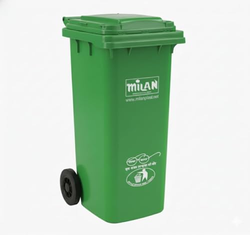 Image of Milan Plastic Manual-Lift Garbage Waste Dustbin with Wheels 100 Ltr Assorted