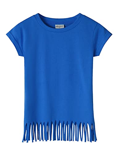 Image of Noomelfish Girls Short Sleeve Fringe T-Shirts Soft Jersey Cotton Tee Tops (3-12 Years)