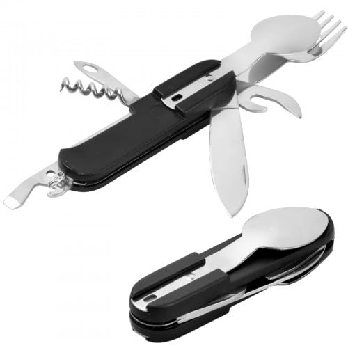 Dokeno 2 Pcs Posate Campeggio Pieghevoli Acciaio Inox, Stoviglie da Campeggio con Borsa Oxford, Nero Posate Portatile Adatta per Escursioni Viaggi Picnic Outdoor Campeggi