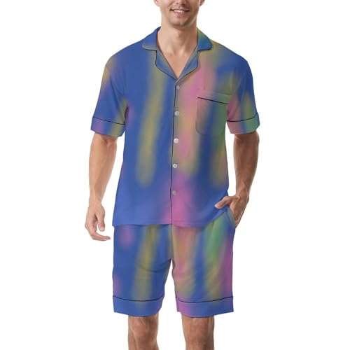 Men's Short Sleeve Pajama Set Sleepwear Button-Down Pjs Sets Two-Pieces Loungewear with Pockets